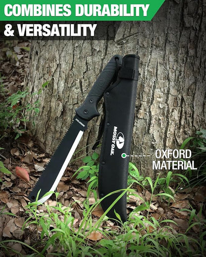 Mossy Oak Machete with Saw, 19" Sharp Machete with Sheath, Ergonomic No-Slip Handle, Machetes for Bushcraft, Outdoor Hunting, Garden Cutting Trees and Yard Work, Christmas Gift for Family