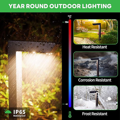 Low Voltage Pathway Lights, 3CCT LED Landscape Path Lights, Outdoor Waterproof IP65, Wired Black Aluminum L Shaped 5W 235LM for Sidewalk Step 4 Pack