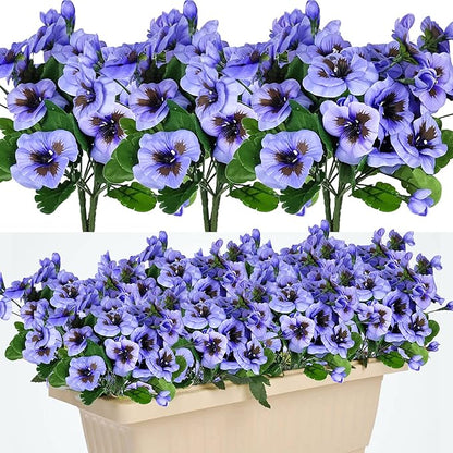QIANYUN Fake Flowers Pansy Small Wild Flower Daisy Faux Plastic Purple Flowers for Home Wedding Kitchen Garden Table Centerpieces Indoor Outdoor Decor (8PCS,Purple)
