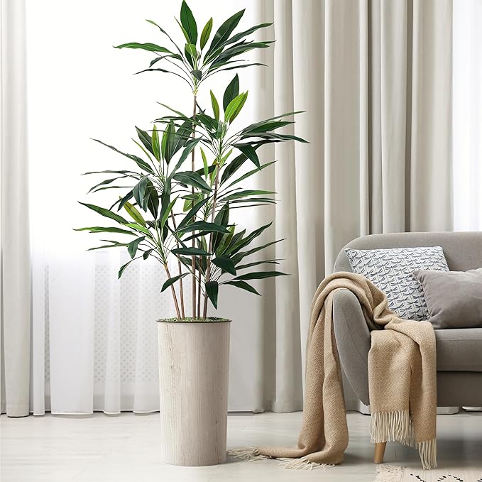 SIGNWIN Artificial Tree in Modern Swirl Pattern Planter, Fake Dracaena Tree Silk Tree for Indoor and Outdoor Home Decoration - 66" Overall Tall (Plant Pot Plus Tree)