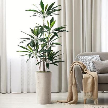SIGNWIN Artificial Tree in Modern Swirl Pattern Planter, Fake Dracaena Tree Silk Tree for Indoor and Outdoor Home Decoration - 66" Overall Tall (Plant Pot Plus Tree)