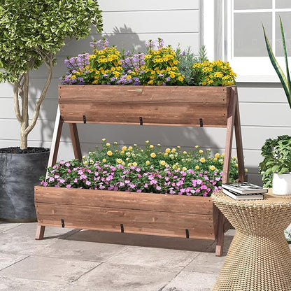 S AFSTAR 40-Inch Vertical Raised Garden Bed, 3 Tiered Wooden Planter Boxes 44" L x 36" W x 35" H, Drainage Holes, Indoor Outdoor Flowerbed, Freestanding Elevated Planter Box for Garden Flower Veggies