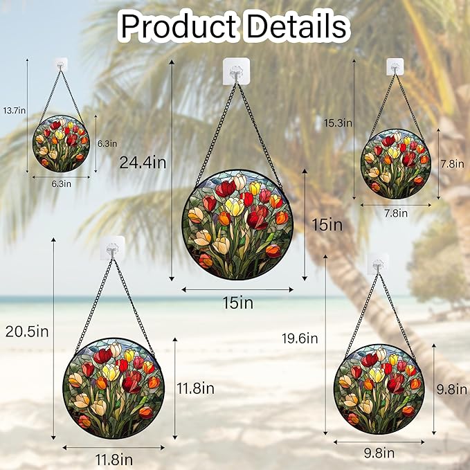 Stained Glass Window Hanging Wildflowers Tulips 7.8" - Flowers Suncatcher Door Garden Sun Catcher Home Decor Birthday Christmas for Mom Men Woman Friends Nana Wife