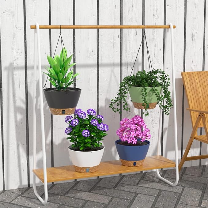 ZMTECH 8 Inch Hanging Planters for Indoor Plants, Hanging Baskets for Plants Outdoor with Visible Water Level, Hanging Flower Pots with Drainage Holes & Removable Tray(2 Pack, Blue)