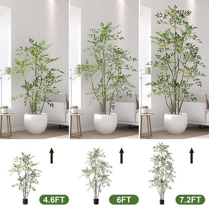 7.2ft Faux Bamboo Tree Artificial Nandina Tree Artificial Indoor Plants Realistic Fake Potted Tree with 800+ Leaves, Cement Planter - Home Office Decor Perfect for Housewarming Gift Non-Toxic