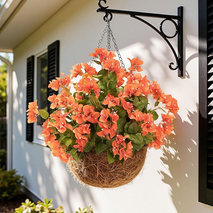 Bougainvillea Artificial Flowers Faux Bougainvillea Outdoor Fake Bougainvillea Artificial Plants Faux Flowers with Stems Silk Flowers for Wedding Porch Living Garden Decor Without Vase (4PCS,Orange )
