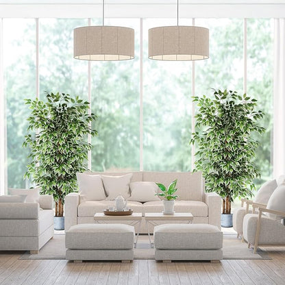 GTIDEA 2 Pcs 6ft Ficus Artificial Trees, Tall Faux Trees Indoor with Natural Trunk and Fake Silk Tree Fake Plants for Home Spring Decor Living Room Outdoor Balcony House Office (Included Dried Moss)