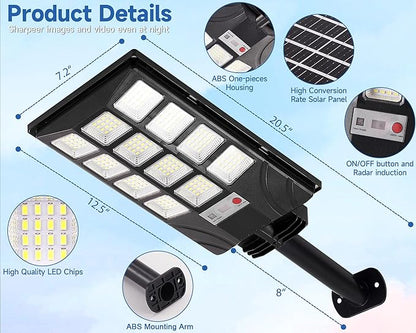 Solar Lights Outdoor for Outside, IP66 Waterproof Solar Street Lights Outdoor with Motion Sensor & Dusk to Dawn, 6500K Security Flood Light for Yard Garden with Remote Control - 2PACK