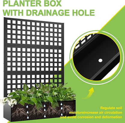 Elevens Metal Planter with Trellis, Trellis with Planter Box & Privacy Screen, Outdoor Raised Garden Bed for Climbing Plants, Trellis Planter Box with Drainage Hole (71"x47"x16")
