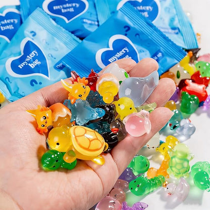 50 Pcs Glow in The Dark Mini Resin Animals,Mystery Blind Bags Bulk Assortment with Tiny Miniature Figurines for DIY Crafts,Fairy Garden Decor,Dollhouse Accessories,Party Supplies