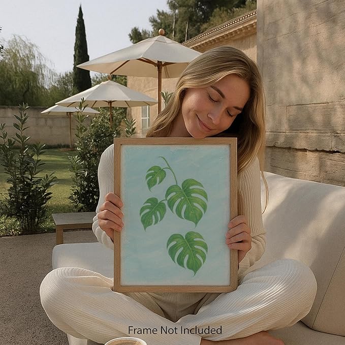 ZUKIY Monstera Botanical Hanging Print - Magnetic Wood Poster Hanger - Unframed 8x10 Poster for Modern Wall Decor - Minimalist Tropical Plant Art for Home Office Studio or Classroom Walls