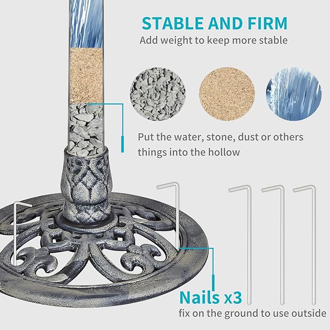 VECELO 28" Pedestal Outdoor Bird Bath for Outside, Vintage Bronze Polyresin Lightweight Antique, Yard/Garden Decoration, Gray