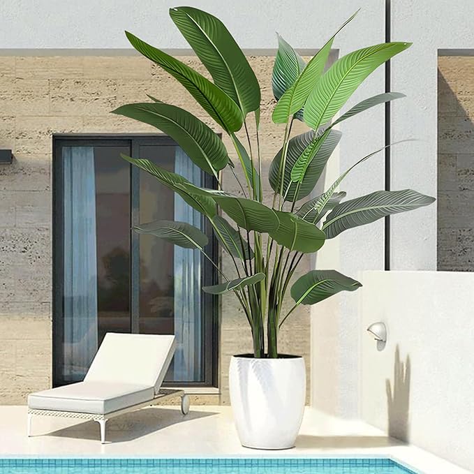 Artificial Bird of Paradise Tree 8FT with 21 Leaves Realistic Thick Banana Leaf Tall Large Faux Tropical Plant 94 Inch Black Pot for Indoor Home Office Poolside Porch Mall Hotel School Decor