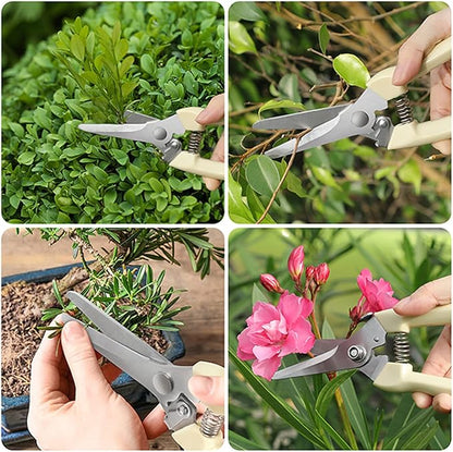 6PCS Premium garden shears, pruning scissors gardening tools, pruners for flower, bushes, rose and fruit tree, use for florist, yard and orchard the plant clippers, sharp steel anvil snips (white, 6)