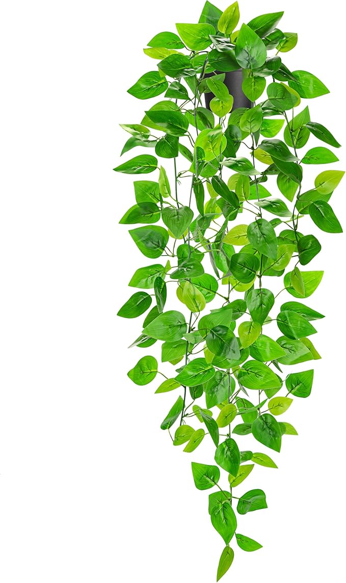 Der Rose 1Pcs 34'' Fake Hanging Plants Artificial Potted Pothos Hanging Vines Plants Indoor for Home Bathroom Bedroom Wall Shelf Decor