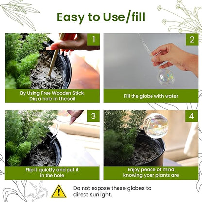 Iridescent Self Watering Globes, Glass Rainbow Plant Watering Globes, Self Watering Planter Insert, Automatic Plant Waterer Indoor (Medium-4 Pcs Iridescent, Medium)