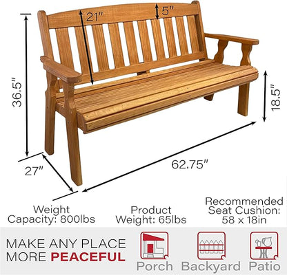 Amish Casual Outdoor Heavy Duty 800 LB Mission Pressure Treated Garden Bench(5 Foot, Cedar Stain)