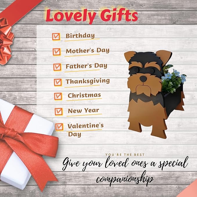 Yorkshire Dog Planter,Cute Dog Flower Pot,Gifts for Pet Lovers,Unique Animal Plant Pots,Office,Indoor Outdoor Garden Decor(9.45 * 7.76 * 12.13in)
