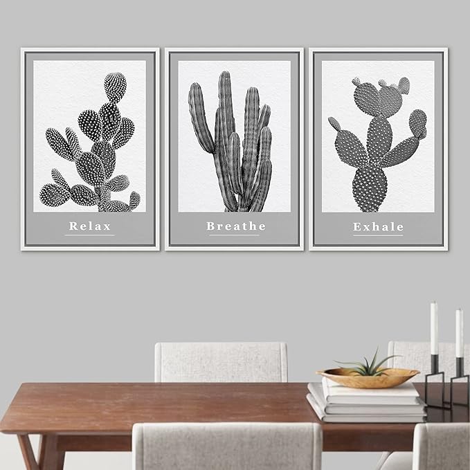 Ashbrook Framed Wall Art Print Set Black & White Grayscale Desert Succulents Nature Wilderness Photography Modern Art Boho Scenic Dramatic for Living Room, Bedroom, Office - 16"x24"x3 White