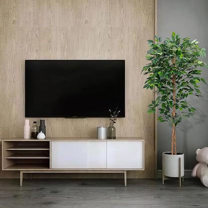 1Pack 5FT Artificial Ficus Tree with Realistic Leaves and Natural Trunk, Faux Ficus Tree with Sturdy Plastic Nursery Pot, Fake Ficus Tree for Office Home Farmhouse for Indoor Outdoor Decor