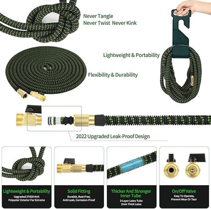 200 ft Garden Expandable Hoses - New Upgrated 2025 Flexible Water Hose - Kink-less Car Wash Pipes with Solid Brass Connector, Leakproof Lightweight Expanding Hoses for Yard,Outdoor