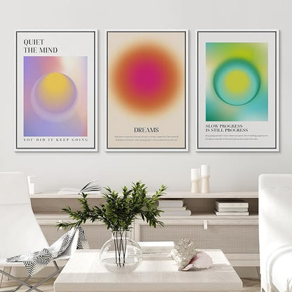 Ashbrook Framed Canvas Print Wall Art Set Aura Posters Angel Numbers Affirmation Posters Gradient Girl's Bedroom Decor Abstract Digital Art Decorative Calm/Relax for Bedroom - 24"x36"x3 White