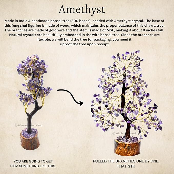 Amethyst Crystal Tree with Golden Wire – Handcrafted Gemstone Bonsai for Positive Energy, Healing & Elegant Home Decor