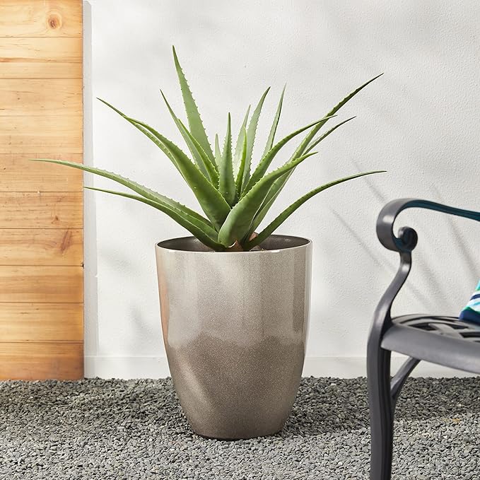 Glitzhome 16.75" H Tall Planters for Outdoor Plants, Oversized Planter, Large Flower Pots with Drainage Hole, Round Faux Ceramic Tall Outdoor Planters for Porch Front Home Deck Patio Garden, Set of 2