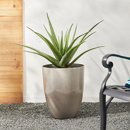 Glitzhome 16.75" H Tall Planters for Outdoor Plants, Oversized Planter, Large Flower Pots with Drainage Hole, Round Faux Ceramic Tall Outdoor Planters for Porch Front Home Deck Patio Garden, Set of 2