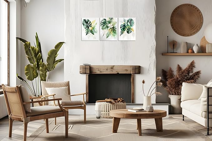 TutuBeer 3 Panels Botanical Wall Art Botanical Pictures Gold Modern Wall Decor with Green Plant Pictures Wall Art Botanical Plant Pictures Wall Art for Bedroom Bathroom Home Wall Decor 12x16 Inch
