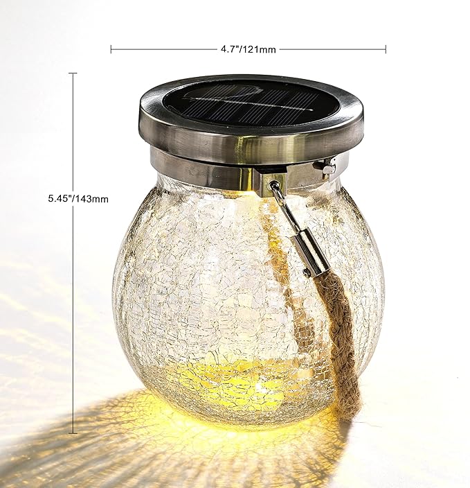 Cooo Christmas Gifts 6 Pack Solar Lanterns Waterproof Outdoor Heavy Crackle Glass a Big Warm LED Stainless Steel Lid 215% Solar for Women Mom Grandma Landscape Path Lights Garden Yard Backyard Decor
