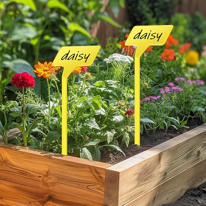 Plant Labels 60 Pcs Yuanling Large 11.8 Inch Plant Markers Signs Plastic Waterproof Garden Label Stakes T-Type Plant Garden Tags with Marker Pen for Flower Herb Pot Plant (Yellow)