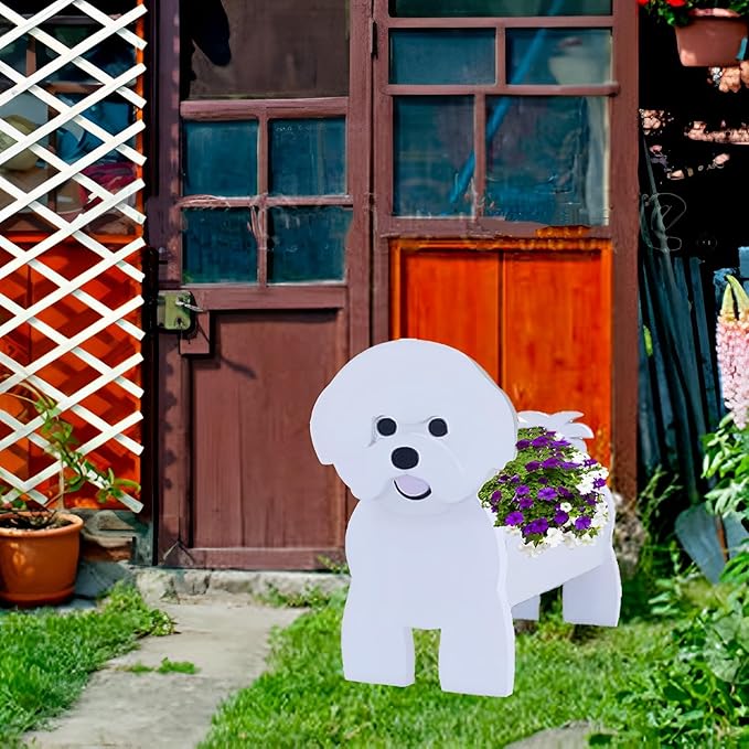 Bichon Frise Dog Planter Plant Pots,Cute Dog Flower Planter,Gifts for Pet Lovers,Unique Animal Plant Pots,Office,Indoor Outdoor Garden Decor