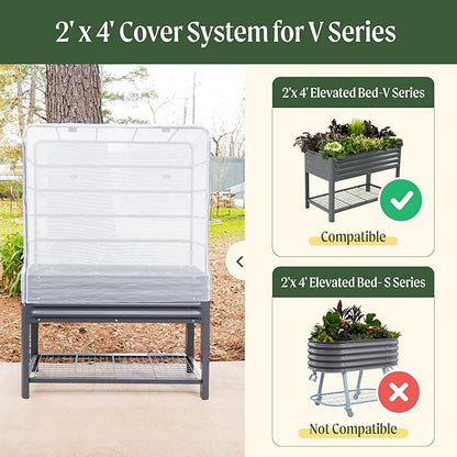 Vego garden Mesh Cover System for 2' x 4' Elevated Raised Garden Bed-V Series, 4 in 1 Trellis and Cover for Plants, Garden Bed Not Included
