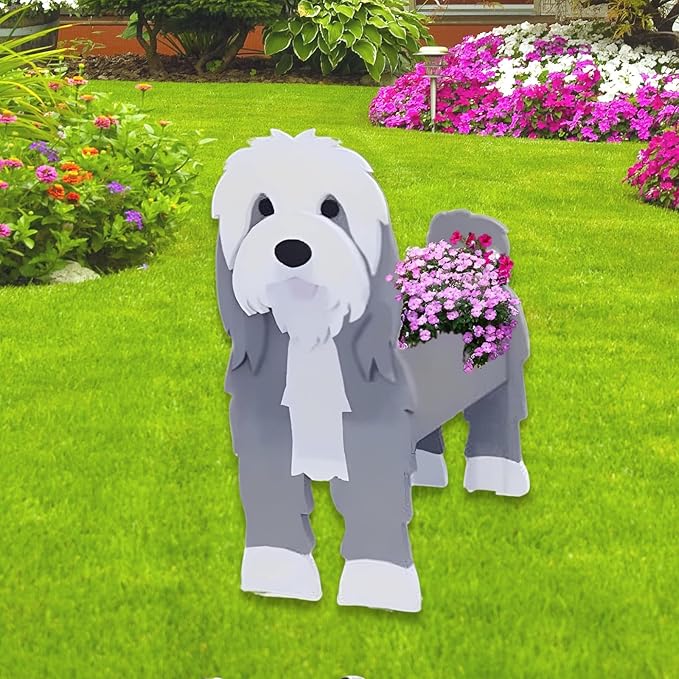 Baba Collie Dog Planter Plant Pots,Cute Dog Flower Planter,Gifts for Pet Lovers,Unique Animal Plant Pots,Office,Indoor Outdoor Garden Decor(9.45in*5.98 * 13.54in)