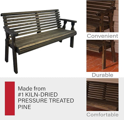 Amish Casual Heavy Duty 5 Foot Roll Back Outdoor Bench in Dark Walnut Stain - Amish Made in The USA from Treated Pine for Outdoor Durability, 700 Lb Weight Capacity