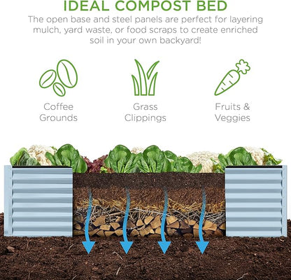 Best Choice Products 8x4x2ft Outdoor Metal Raised Garden Bed, Deep Root Planter Box for Vegetables, Flowers, Herbs, and Succulents w/ 478 Gallon Capacity - Mist Blue