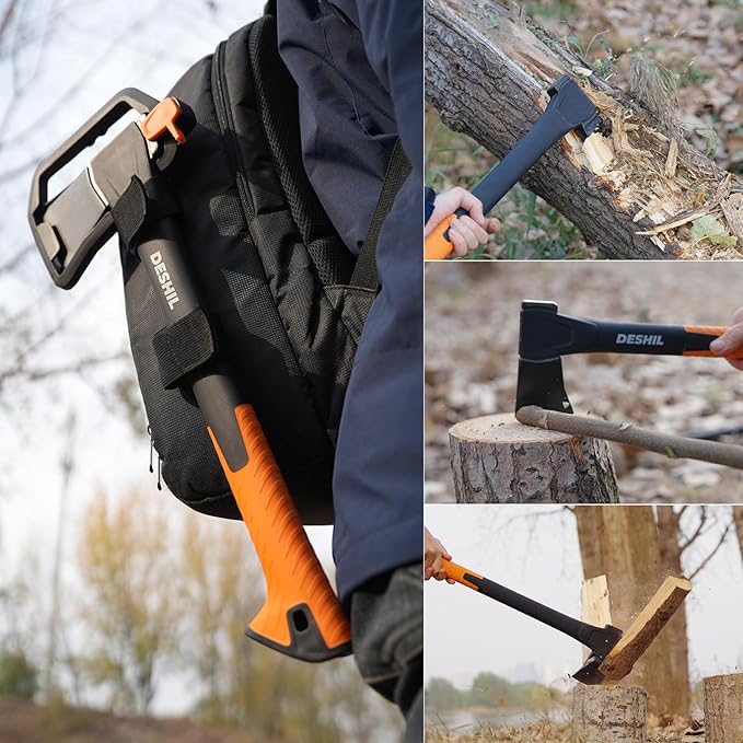 X17 Wood Splitting Axe, 24” Camping Outdoor Hatchet for Wood Splitting and Kindling, Forged Carbon Steel Heat Treated Hand Maul Tool, Nylon Hollow Handle Shock Reduction Handle