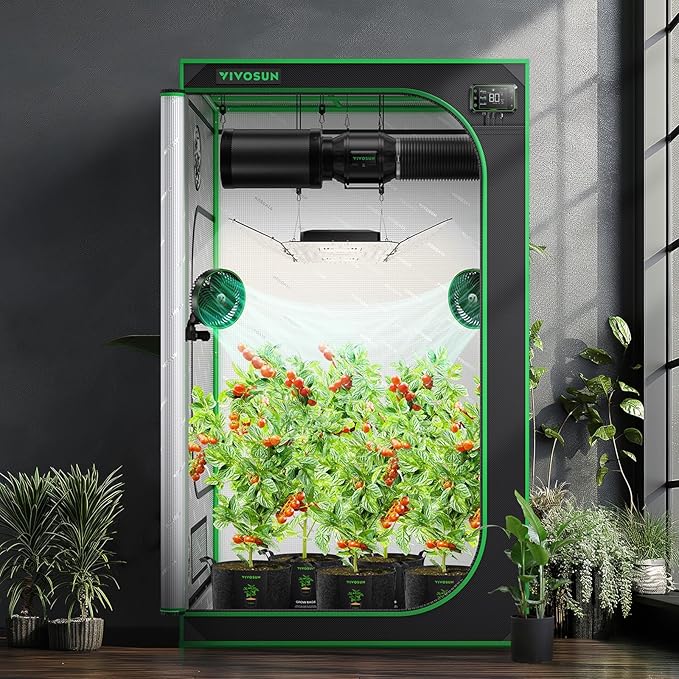 VIVOSUN S448 4x4 Grow Tent, 48"x48"x80" High Reflective Mylar with Observation Window and Floor Tray for Hydroponics Indoor Plant Tents for VS4000/VSF4300