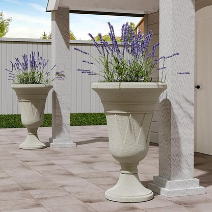 FONTOI 23" Tall Plastic Urn Planter (2-Pack) – Planters for Outdoor Plants with Drainage Holes & Trophy Design, Heavy-Duty Classic Indoor Large Flower Pots for Home Garden, Front Porch & Decor, White