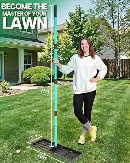 Breeze Touch Lawn Leveling Rake 48x10 Weighted & Collapsible Plate, Heavy Duty Yard Leveler Rake with 77" Adjustable Stainless Steel Handle, Lawn Tools for Gardening, Golf Course, Farm, Pasture