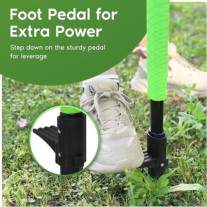 Garden Guru Stand Up Weeder Weed Puller Tool – Long Handle up to 45-Inch – Heavy Duty 3 Claw Weeder with Foot Pedal – No Bending or Kneeling – Great for Dandelions, Thistle, Grass