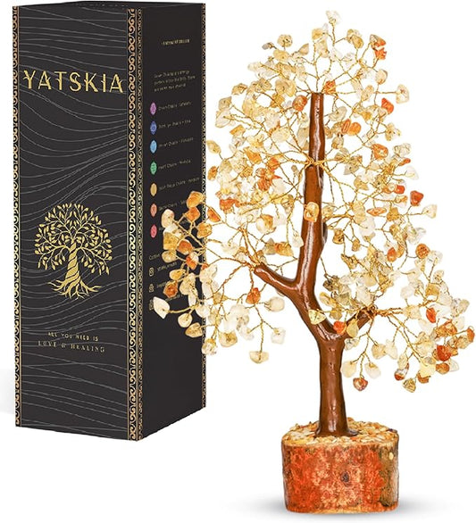 YATSKIA Citrine Healing Crystal - Gemstone Tree, Bonsai Trees, Fake Bonsai, Feng Shui Tree, Crystal Gifts for Women, Arbol De La Abundancia, Crytals and Gemstones, Good Luck Home Decor