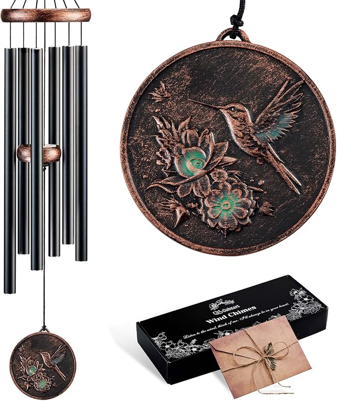 Wind Chimes for Outside, Vintage Hummingbird Deep Tone Wind Chime Outdoor Clearance, Patio Porch Balcony Decoration, Garden Hanging Decor Gifts for Women Mom Grandma (32" Hummingbird)