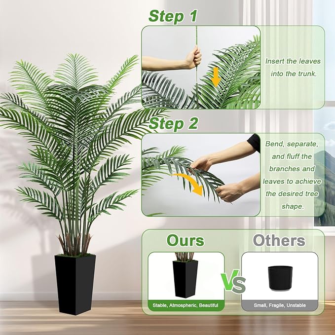 6FT Tall Fake Tree Artificial Palm Plant with Black Planter – Faux Indoor Plants Tree Decor for Home Office Living Room Corner