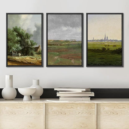 Ashbrook Framed Canvas Print Wall Art Set Farmhouse Country Nature Wilderness Illustrations Fine Art Decorative Floral Botanical Vintage for Living Room, Bedroom, Office - 24"x36"x3 Black