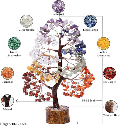 Crocon Chakra Tree of Life Gemstone for Positive Energy Seven Chakra Crystal Tree Healing Stones Feng Shui Money Bonsai Attract Good Luck Home Decoration Ornament Spiritual Gift