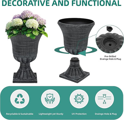22" Tall Planters Set of 2, Washed Black Urn Outdoor Pots for Plants, Versatile Indoor/Outdoor Flower Pots w/Drainage Holes for Patio, Garden, Porch & Living Room Decor, Ideal Gift