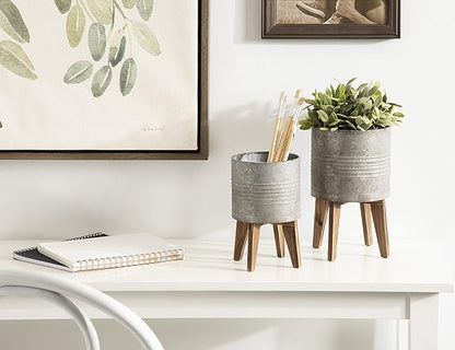 Kate and Laurel Gavri Farmhouse Galvanized Metal and Wood Tabletop Planter Set, 2 Piece, Decorative Metal Planter Centerpiece for Table