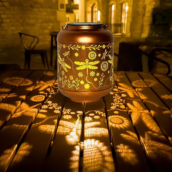 Solar Lanterns Outdoor Waterproof, Dragonfly Gifts for Women, Solar Lights for Backyard Porch Patio Table Yard Balcony Lawn Pathway